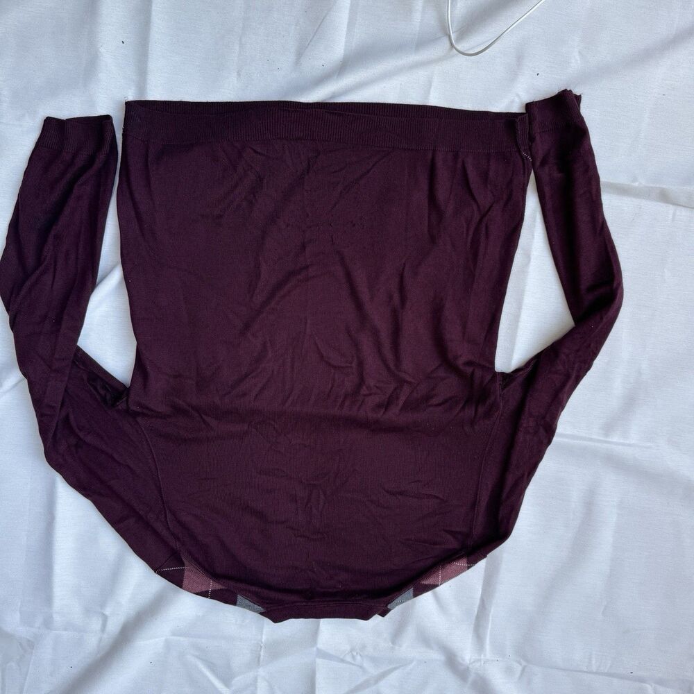 Y2k Banana Republic Silk Cashmere Sweater Mens L Argyle V Neck Purple P2P 21 - Picture 4 of 7